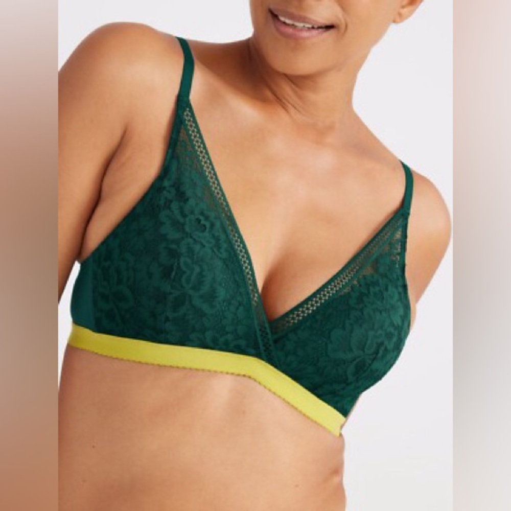 New w Tags Knix Knixwear Lace Deep V Bralette Bra Green Soft Cup Sz L $59 Comfy
